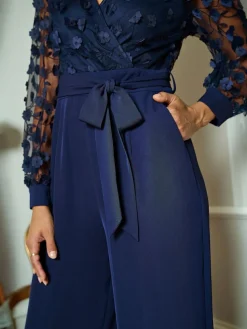 Sale Yumi Blue Flower Appliqué Jumpsuit