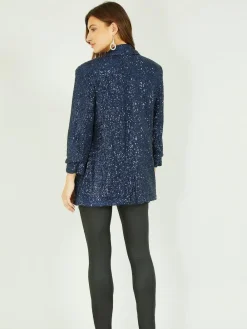 New Yumi Sequin Blazer With Pockets Blue