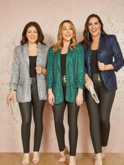New Yumi Sequin Blazer With Pockets Blue