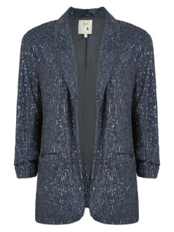 New Yumi Sequin Blazer With Pockets Blue