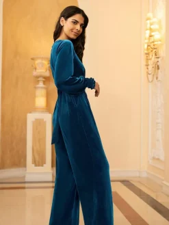 Yumi Blue Velvet Long sleeve Jumpsuit^Women Jumpsuits & Playsuits