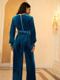 Yumi Blue Velvet Long sleeve Jumpsuit^Women Jumpsuits & Playsuits