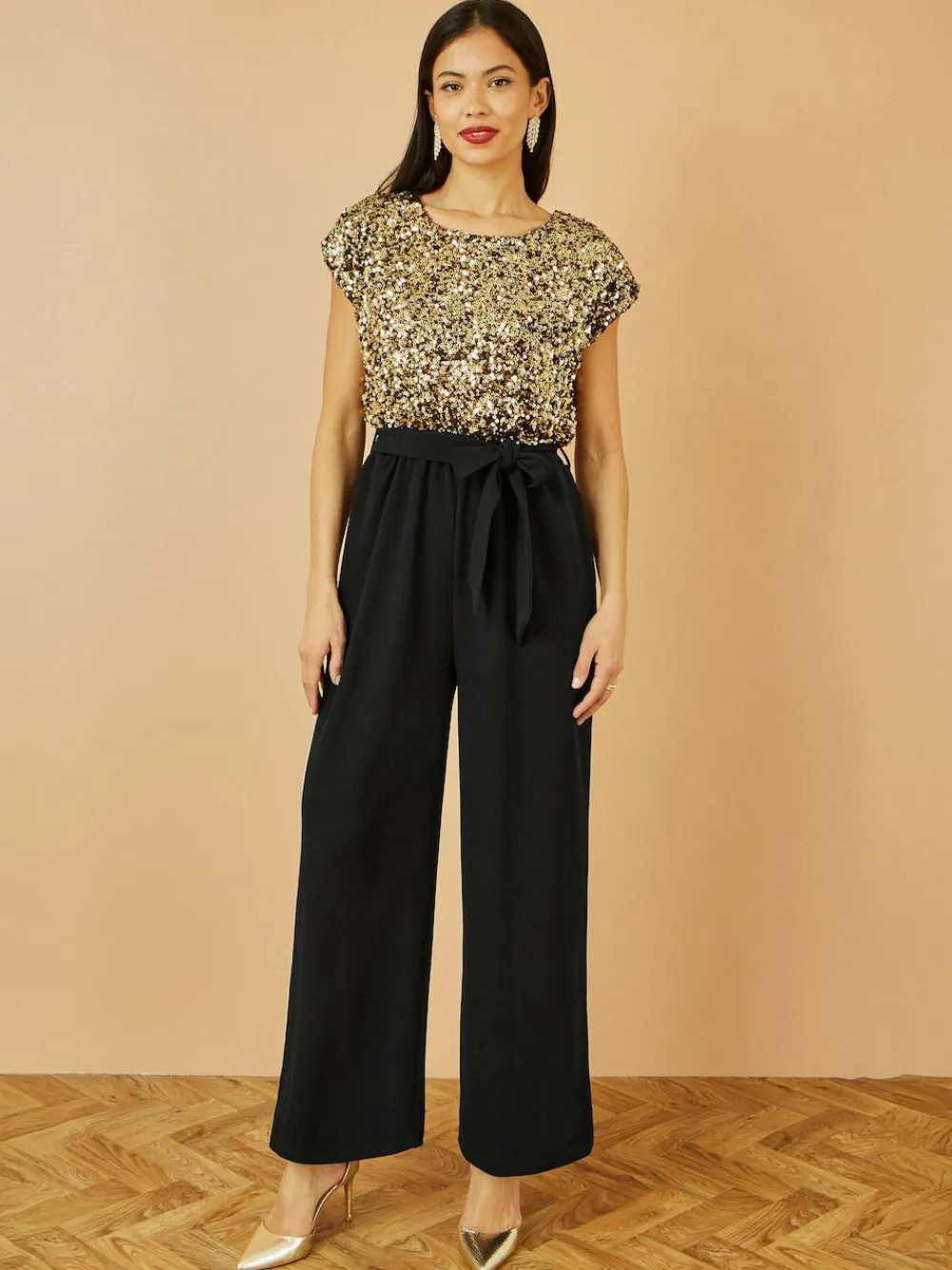 Online Yumi Gold Sequin Top Stretch Jumpsuit