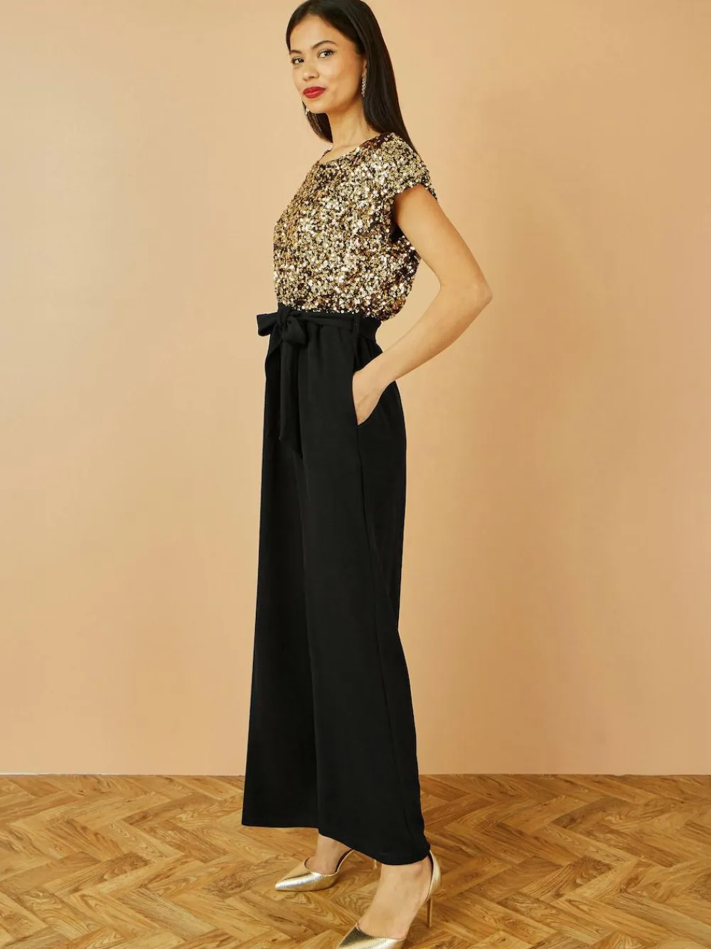 Online Yumi Gold Sequin Top Stretch Jumpsuit