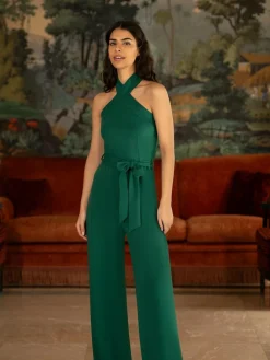 Hot Yumi Green Cross Over Halter Neck Jumpsuit