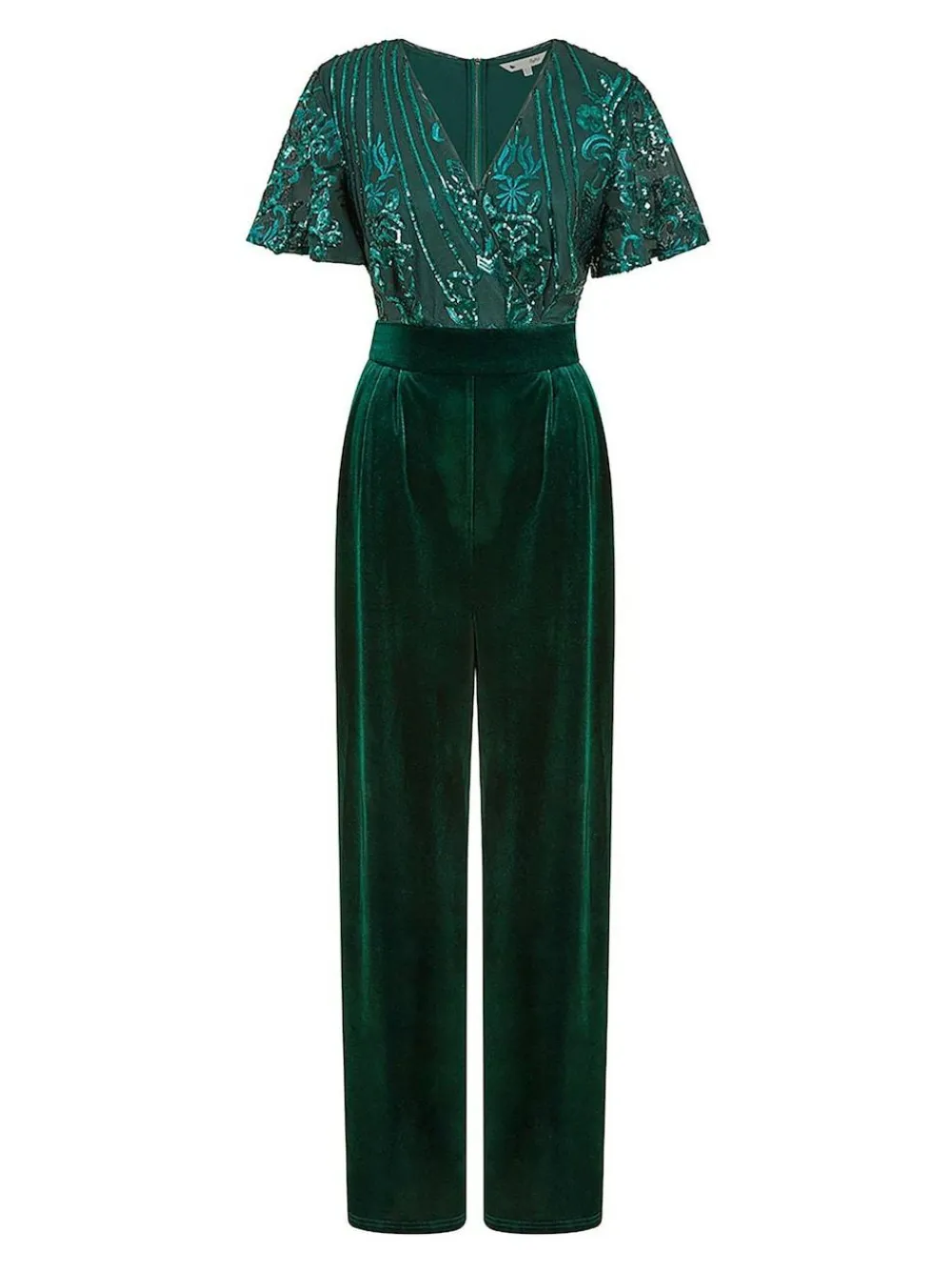 Online Yumi Sequin Embellished Velvet Jumpsuit With Angel Sleeves Green