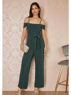 Yumi Green Sparkle Stretch Bardot Jumpsuit^Women Jumpsuits & Playsuits