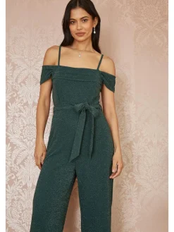 Yumi Green Sparkle Stretch Bardot Jumpsuit^Women Jumpsuits & Playsuits