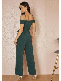 Yumi Green Sparkle Stretch Bardot Jumpsuit^Women Jumpsuits & Playsuits