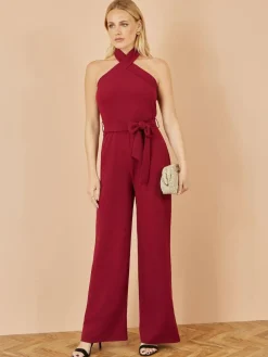 Hot Yumi Red Cross Over Halter Neck Jumpsuit