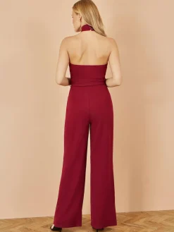 Hot Yumi Red Cross Over Halter Neck Jumpsuit
