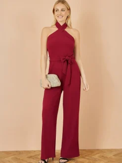 Hot Yumi Red Cross Over Halter Neck Jumpsuit