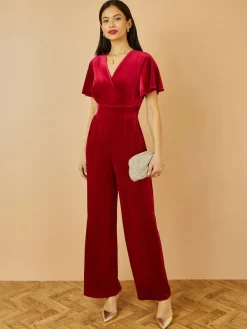 Hot Yumi Jumpsuit With Angel Sleeves Red